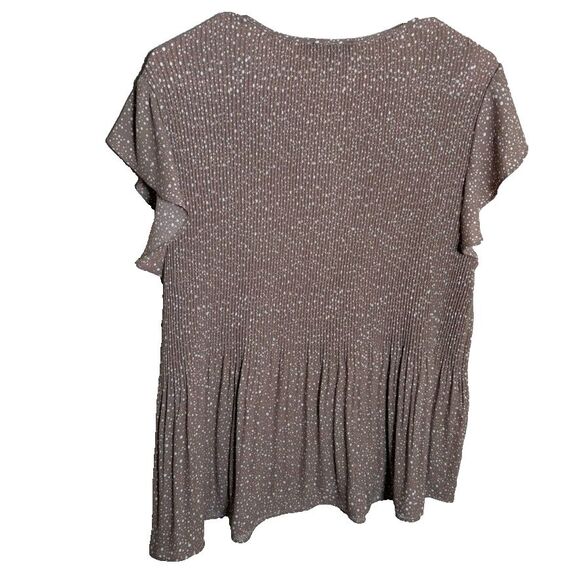 Adrianna Papell Blouse Women's Large Brown Polka Dot Pleated V-Neck Ruffle Top - Picture 2 of 8